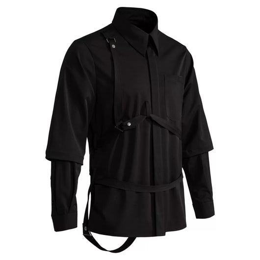 Camisa Hombre Falso Doble Pecho con Tirantes y Mangas Desmontables - Image 8