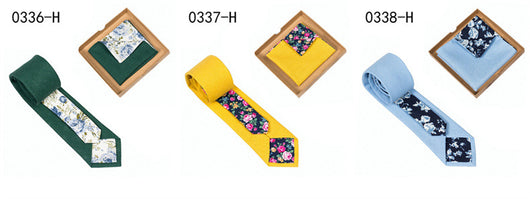 Corbata de Algodón con Estampado Floral y Pañuelo de Bolsillo - Image 50