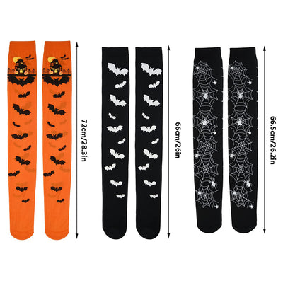 Medias Largas Hasta la Rodilla con Estampado Halloween - Telaraña, Murciélagos, Calaveras y Castillo - Image 37
