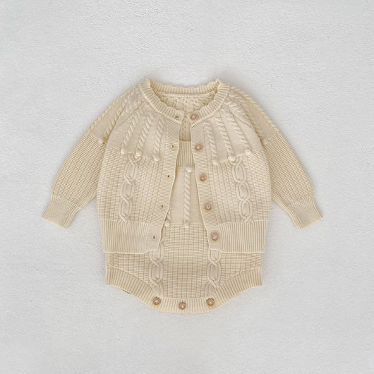 Conjunto de Dos Piezas: Enterizo Tejido con Bolas de Burbujas y Abrigo para Bebé Niña - Image 35