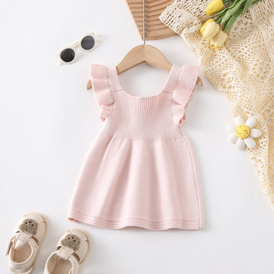 Vestido Tejido para Niña con Mangas Volantes y Detalles Selvedge - Image 13