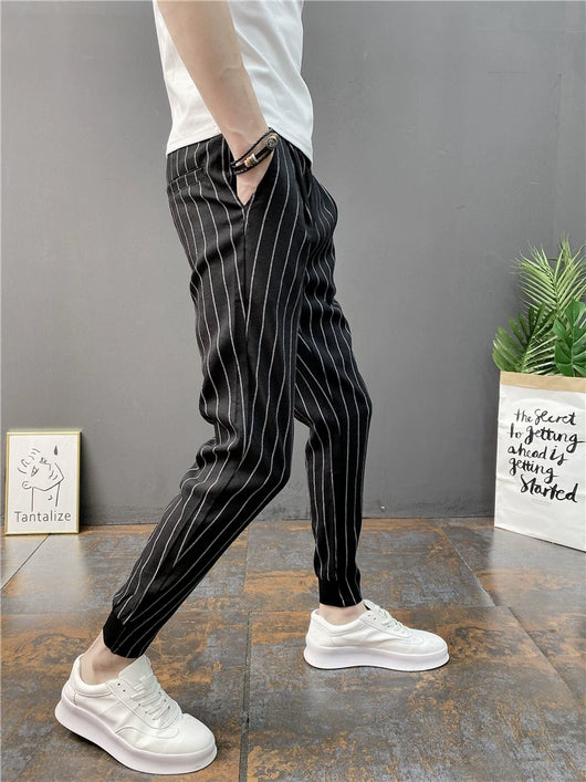 Pantalones Casuales Slim Fit Hombre con Rayas Verticales para Primavera y Verano - Image 43