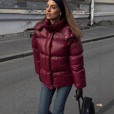 Chaqueta de Algodón con Capucha y Cuello Alto Elegante para Mujer - Image 11