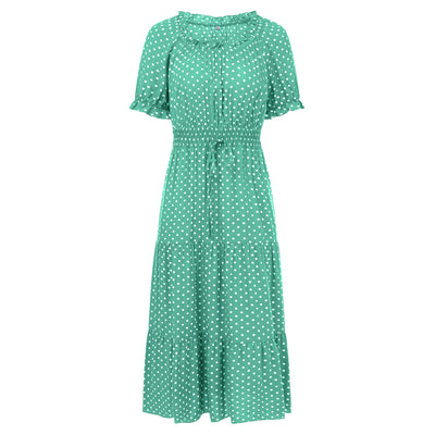 Vestido de Verano Lunares Verde Chifón Europeo - Image 40