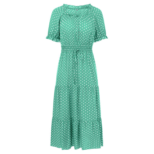 Vestido de Verano Lunares Verde Chifón Europeo - Image 40