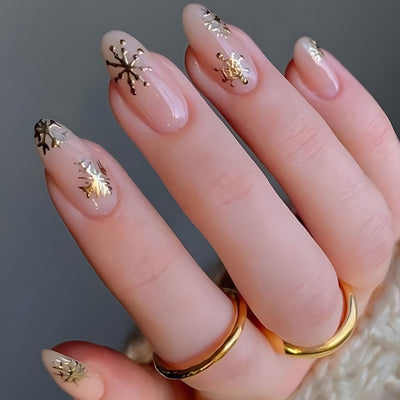 Uñas Postizas Navideñas con Diseño de Copos de Nieve y Rayas - Image 20