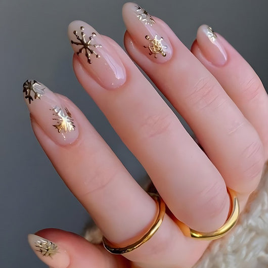 Uñas Postizas Navideñas con Diseño de Copos de Nieve y Rayas - Image 20