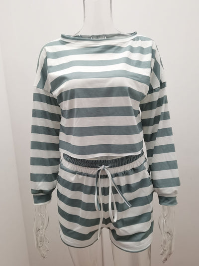 Conjunto Casual de Dos Piezas: Top Manga Larga y Shorts a Rayas - Image 11