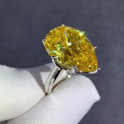 Anillo de Diamante Talla Gota en Circón Amarillo de Alto Carbono - Image 31