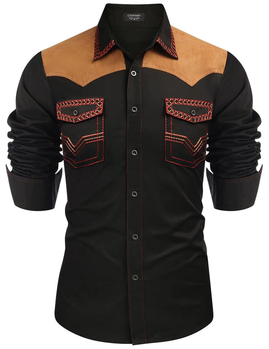 Camisa Vaquera Ajustada de Largo Medio con Combinación de Colores para Hombre - Image 15