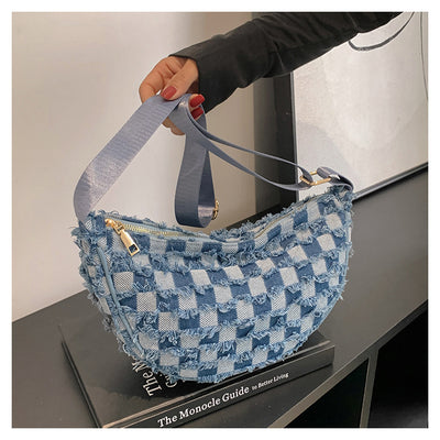 Bolsa de Hombro Underarm Denim con Diseño Cuadrícula Escocesa - Image 28