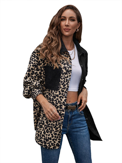 Blusa Suelta Estampado Leopardo Manga Larga Bicolor para Mujer - Image 35