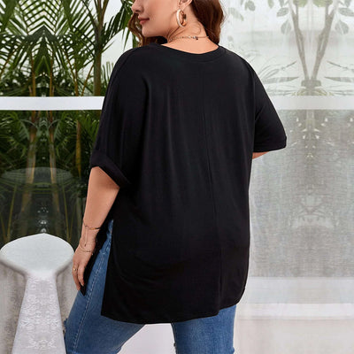 Blusa Suelta con Escote en V y Abertura Lateral - Camiseta Casual de Manga Corta - Image 14