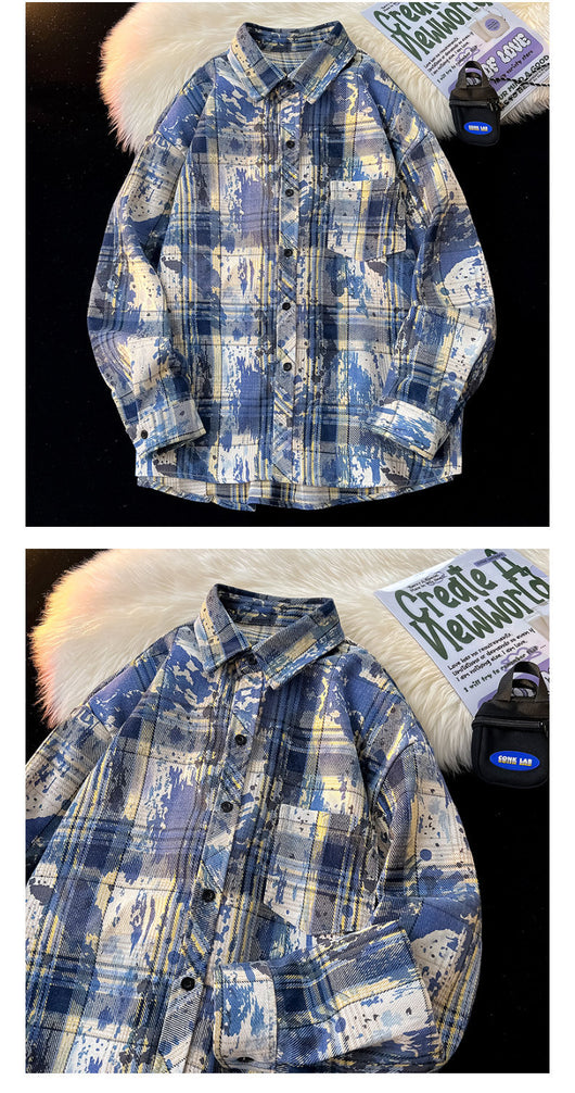 Camisa Holgada Cuadros Degradado con Estampado y Teñido - Image 25