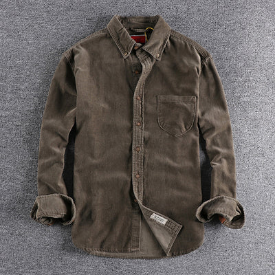 Camisa de Pana Manga Larga Retro con Combinación de Colores para Hombre - Image 12