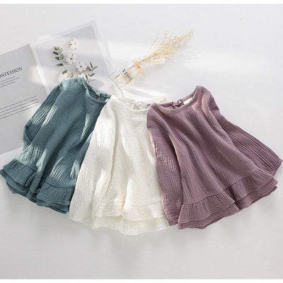 Blusa Infantil de Algodón y Lino con Volantes y Mangas Largas - Image 12