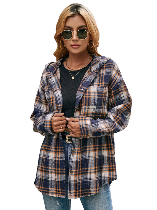 Chaqueta Abierta Casual de Cuadros con Capucha y Manga Larga - Image 18