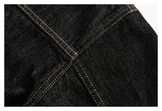 Chaqueta Denim Negra Retro Suelta para Hombre - Estilo Workwear Casual - Image 13