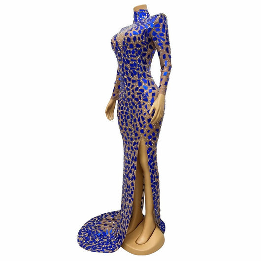 Vestido Elegante Cuello Alto Azul para Banquete y Eventos Formales - Image 17