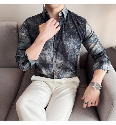 Camisa Tie-Dye Estampada Manga Larga Slim Fit para Hombre - Image 25