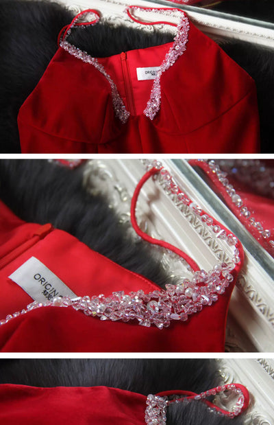 Vestido Princesa Terciopelo Rojo Escote Profundo Espalda Descubierta - Image 15