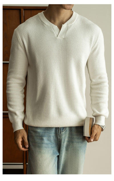 Suéter Henley Casual de Cuello V y Manga Larga para Hombre - Image 17