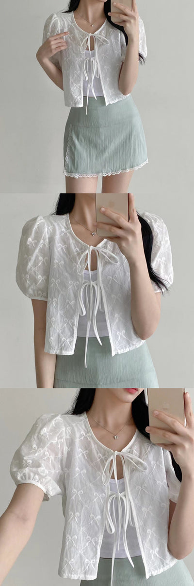 Blusa Tejida con Cordones - Manga Corta Elegante - Image 8