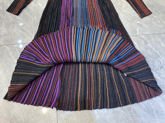 Vestido Otoñal Cintura Alta Rayas Arcoíris Degradado - Image 8