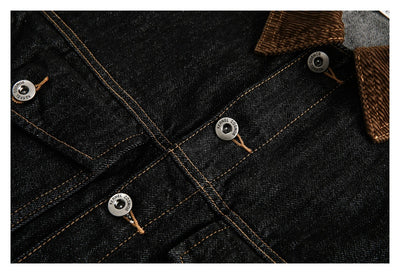 Chaqueta Denim Negra Retro Suelta para Hombre - Estilo Workwear Casual - Image 25