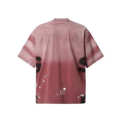 Camiseta Hombre Estilo Retro Suelta Diseño Degradado con Letras y Tinta Salpicada - Image 30
