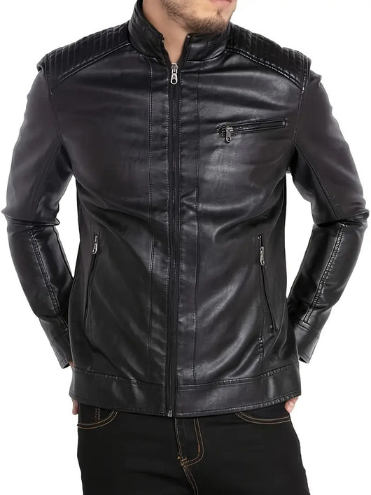 Chaqueta de Cuero Punk Motociclista para Hombre con Cuello de Pie - Image 18