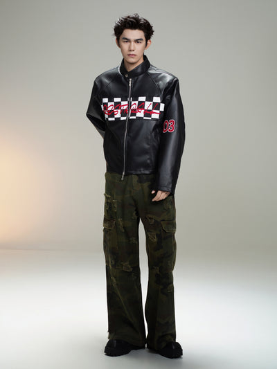 Chaqueta de Cuero Estilo Retro Americano con Detalles de Tartán - Image 46