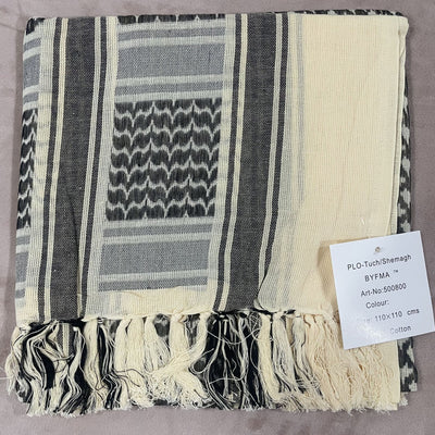 Black and grey patterned shemagh scarf made of 100% cotton, featuring geometric designs and tassels. - Image 22