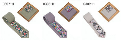 Corbata de Algodón con Estampado Floral y Pañuelo de Bolsillo - Image 42