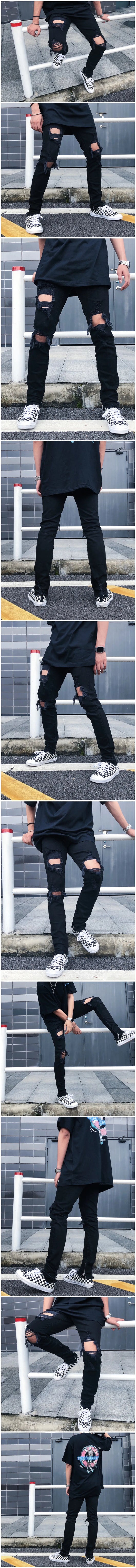 Pantalones Vaqueros Negros Rotos Estilo Urban para Hombre - Image 7