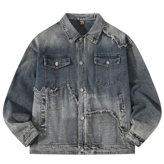 Chaqueta Denim Vintage Destruida Estilo Retro Americano - Image 12