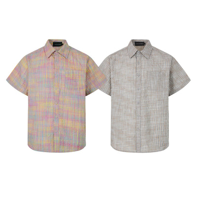 Camisa Cuadriculada Seersucker Suelta para Hombre - Manga Corta Verano - Image 12