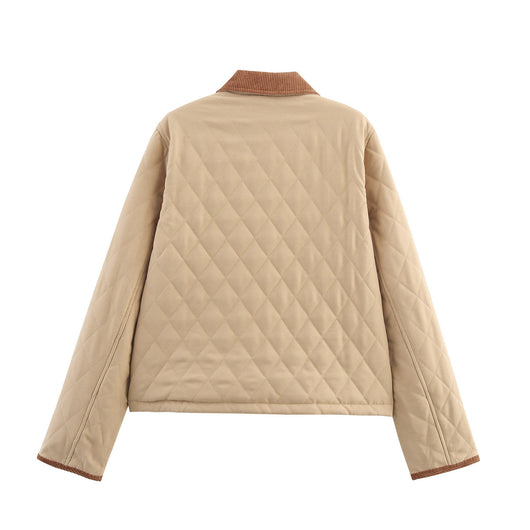 Chaqueta Corta de Algodón Cuello Solapa Diseño Cuadros Diamante Otoño Invierno - Image 16