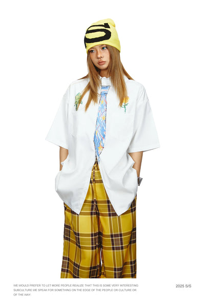 Camisa Suelta Unisex con Diseño de Corbata Pintada a Mano - Marca de Moda Japonesa - Image 38