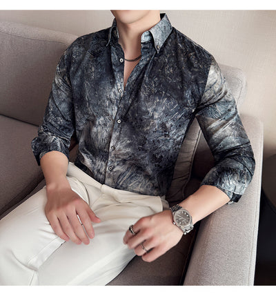Camisa Tie-Dye Estampada Manga Larga Slim Fit para Hombre - Image 35