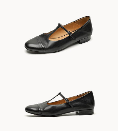 Zapatos Planos de Cuero Genuino con Hebilla T - Punta Redonda - Image 17