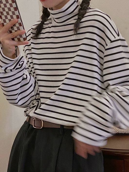 Camiseta Suelta a Rayas de Manga Larga para Mujer - Image 15