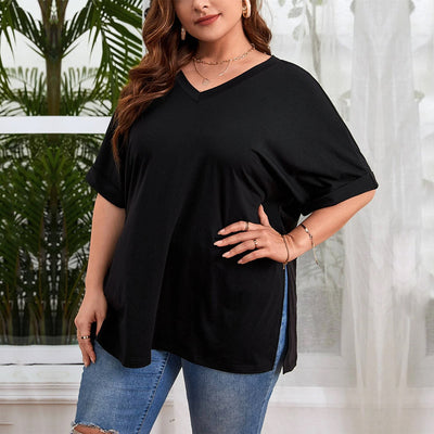 Blusa Suelta con Escote en V y Abertura Lateral - Camiseta Casual de Manga Corta - Image 10