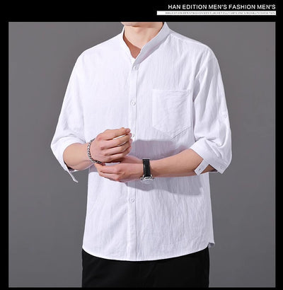 Camisa Hombre Manga Corta Algodón y Lino - Corte Suelto Moderno Talla Grande - Image 25