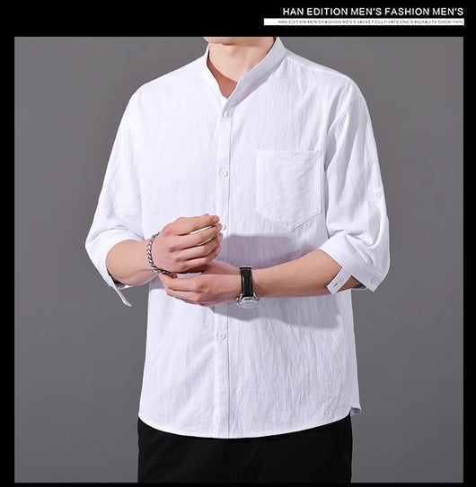 Camisa Hombre Manga Corta Algodón y Lino - Corte Suelto Moderno Talla Grande - Image 25