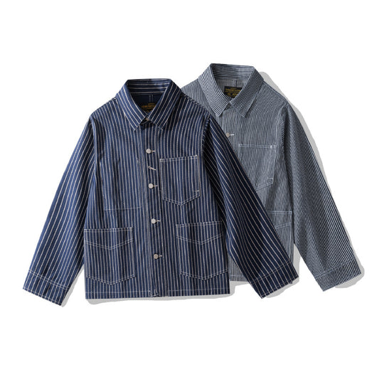 Chaqueta Motociclista Denim a Rayas con Múltiples Bolsillos - Image 16
