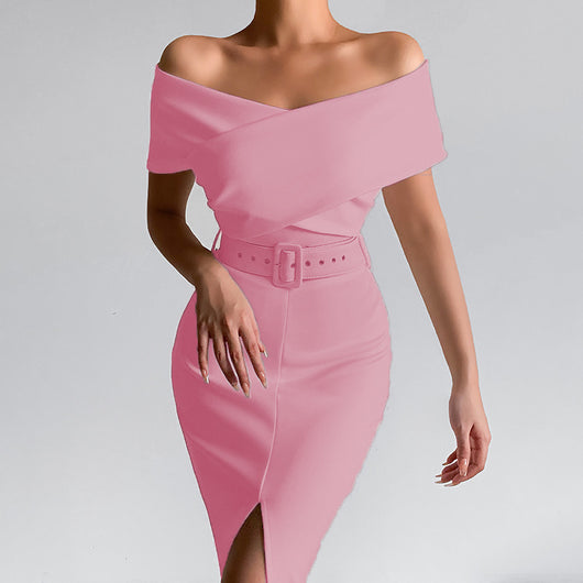 Falda Elegante con Hombro Descubierto y Abertura Lateral - Image 23
