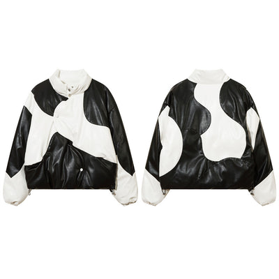 Abrigo Acolchado de Algodón con Cuello Alto y Costuras Irregulares Bicolor - Image 23