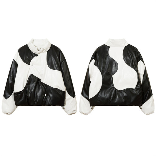 Abrigo Acolchado de Algodón con Cuello Alto y Costuras Irregulares Bicolor - Image 23