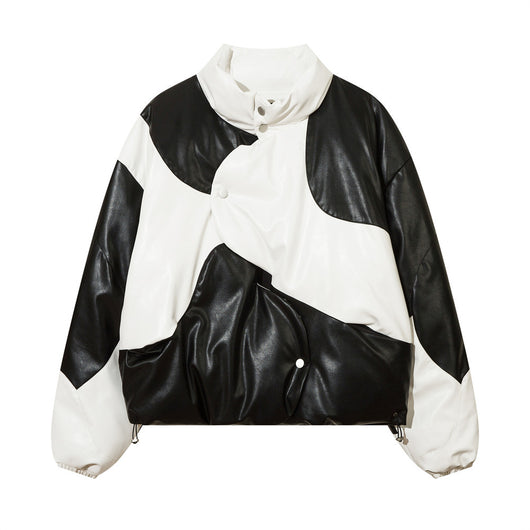 Abrigo Acolchado de Algodón con Cuello Alto y Costuras Irregulares Bicolor - Image 21